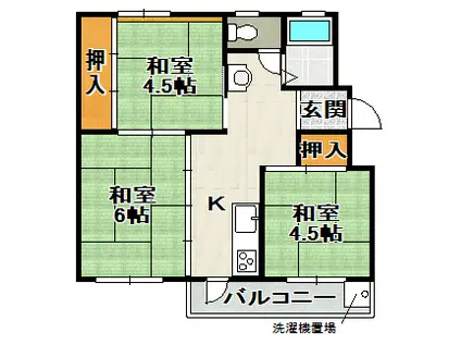 阪急今津線 逆瀬川駅 徒歩23分 5階建 築57年(3K/4階)の間取り写真