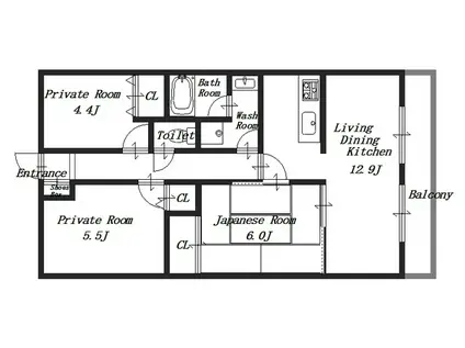 カルム八木グリーンブレス(3LDK/5階)の間取り写真