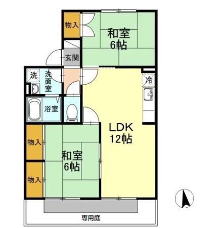 セジュール友清B棟(2LDK/1階)の間取り写真