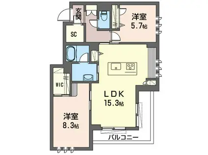 ヒュッゲ(2LDK/3階)の間取り写真