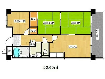 プロスペリテ神戸(3DK/8階)の間取り写真