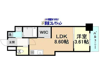 スマート大手町(1DK/12階)の間取り写真