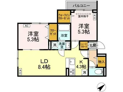 セレスティア江戸川III(2LDK/2階)の間取り写真