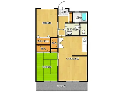 スカイコート下郡2(2LDK/5階)の間取り写真