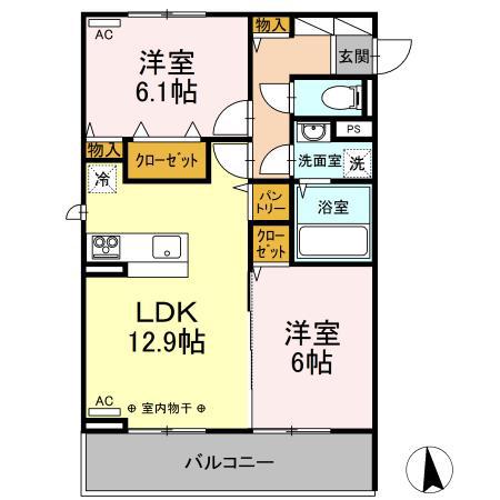 ミクストII(2LDK/3階)の間取り写真