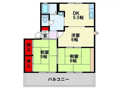 パークハイツ南王子 B棟(3DK/2階)の間取り写真