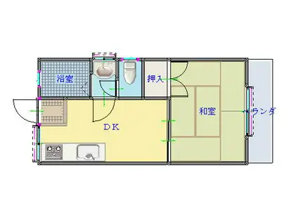 サンアンドグリーン(1DK/2階)の間取り写真