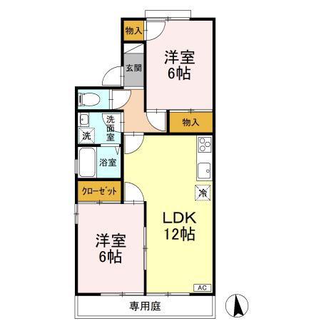 セジュール久万ノ台B棟(2LDK/1階)の間取り写真