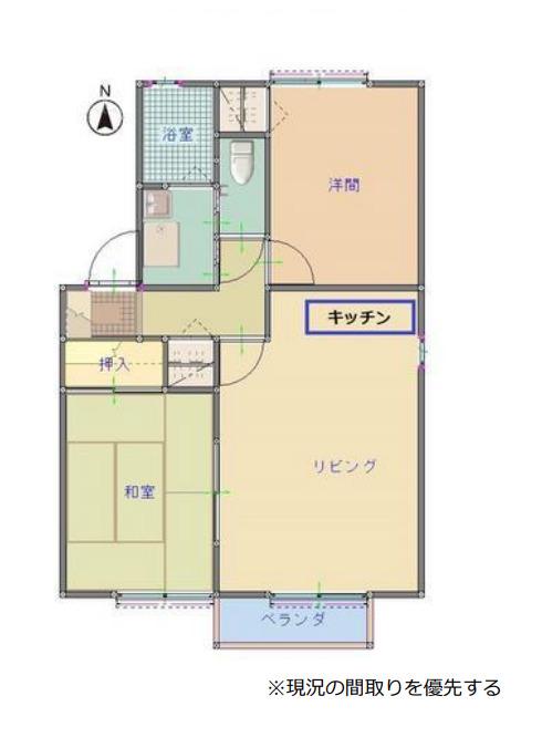 クレドール西谷 B棟(2LDK/1階)の間取り写真