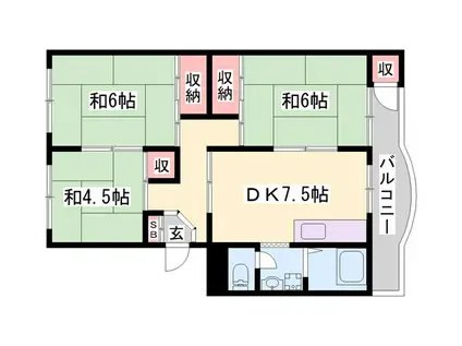 ローレルハイツ姫路田井(3DK/3階)の間取り写真