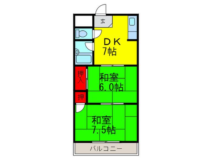 メゾン大和枚岡(2DK/1階)の間取り写真
