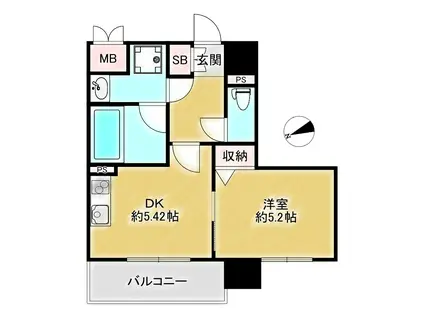 プリオーレ新開地(1DK/4階)の間取り写真