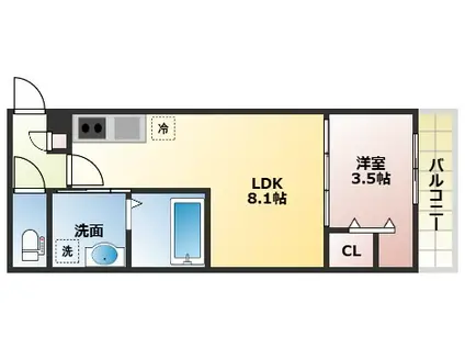 ALEGRIA古川橋II(1LDK/2階)の間取り写真