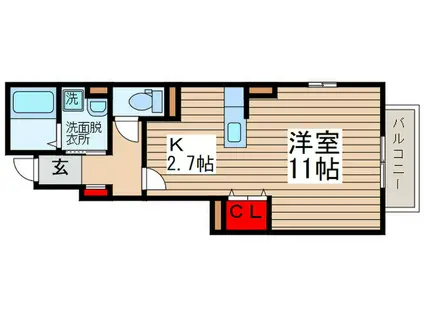 グリーンパークII(1K/1階)の間取り写真