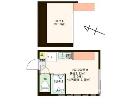 HIMOテラス妙蓮寺(ワンルーム/1階)の間取り写真