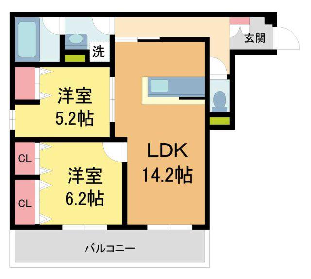 D-RESIDENCE荘園B(2LDK/2階)の間取り写真