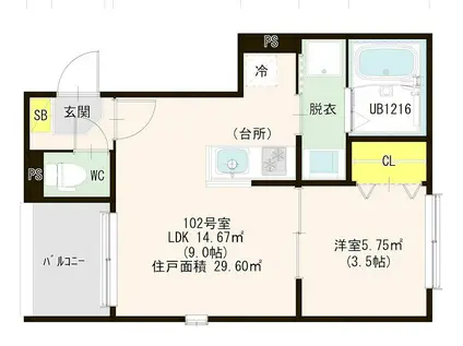ハーモニーテラス相生町(1LDK/1階)の間取り写真