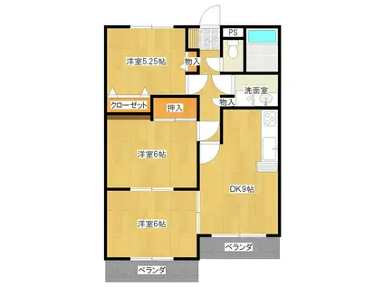 第6メゾン麗(3DK/1階)の間取り写真