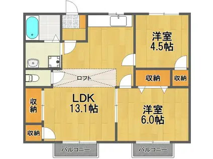 笹本ハイツ(2LDK/2階)の間取り写真