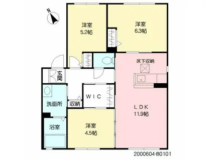 ナチュラル和 B棟(3LDK/1階)の間取り写真