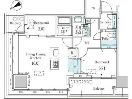 JP NOIE 蔵前(2LDK/21階)の間取り写真
