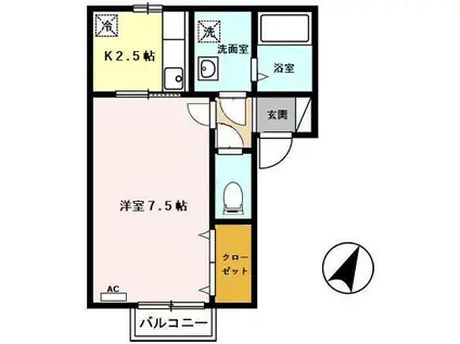 セジュール M(1K/2階)の間取り写真