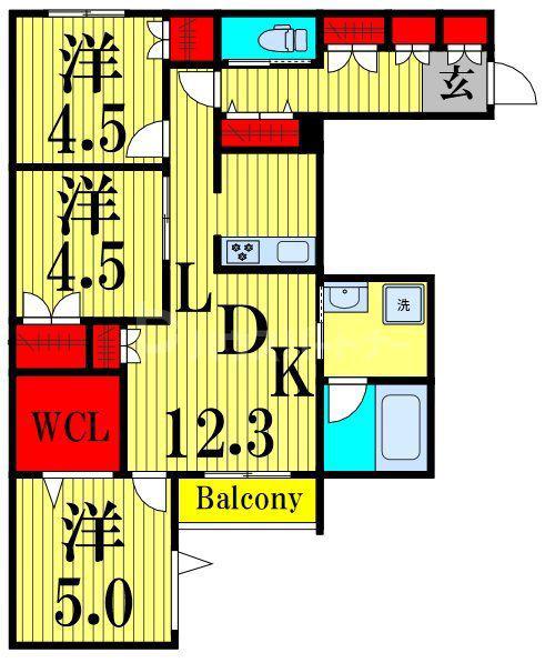 メゾンクレール谷在家(2SLDK/1階)の間取り写真