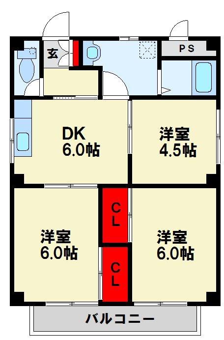 エスポワール萩原(3DK/2階)の間取り写真