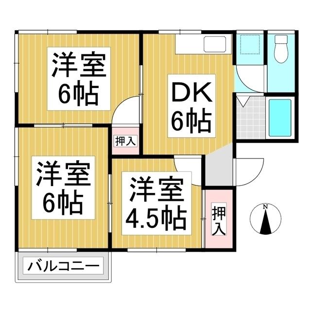 アトゥレー若葉I(3DK/2階)の間取り写真