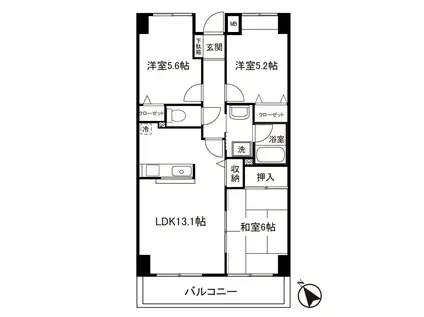 リヴィエール向ヶ丘(3LDK/1階)の間取り写真