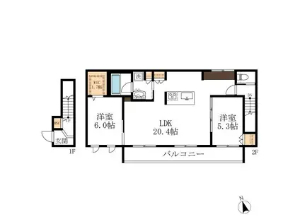 名鉄小牧線 小牧駅 徒歩29分 2階建 築1年(2LDK/2階)の間取り写真