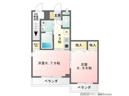 コスモス経堂(2K/2階)の間取り写真