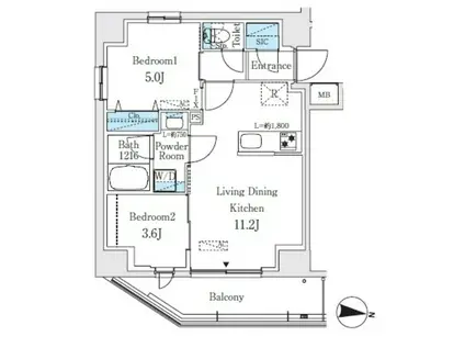 プライムブリス品川中延(2LDK/3階)の間取り写真