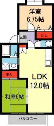 サニーヒルうね野(2LDK/1階)の間取り写真