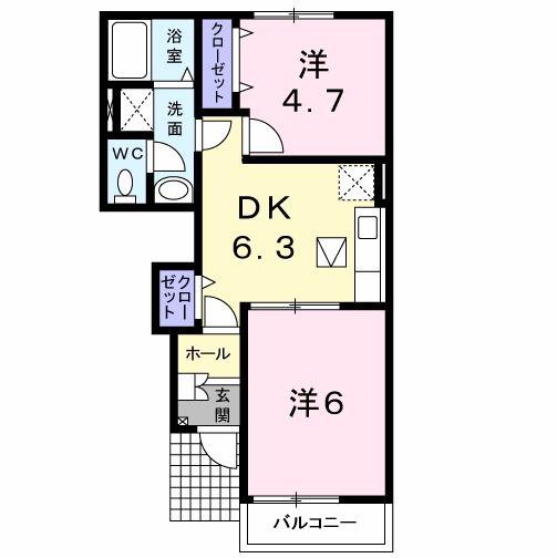 エスポワール II(2DK/1階)の間取り写真