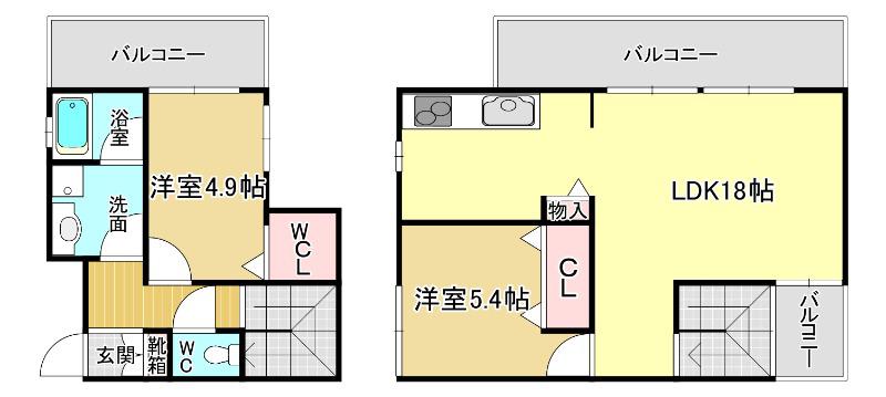 レジデンツァR(2LDK/2階)の間取り写真