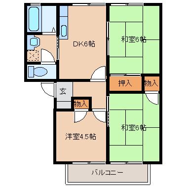 フロイント長門石(3DK/1階)の間取り写真