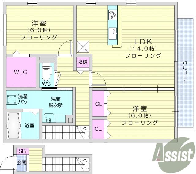 得蔵 弐番館(2LDK/2階)の間取り写真