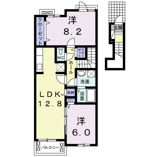 ライツ上柴(2LDK/2階)の間取り写真