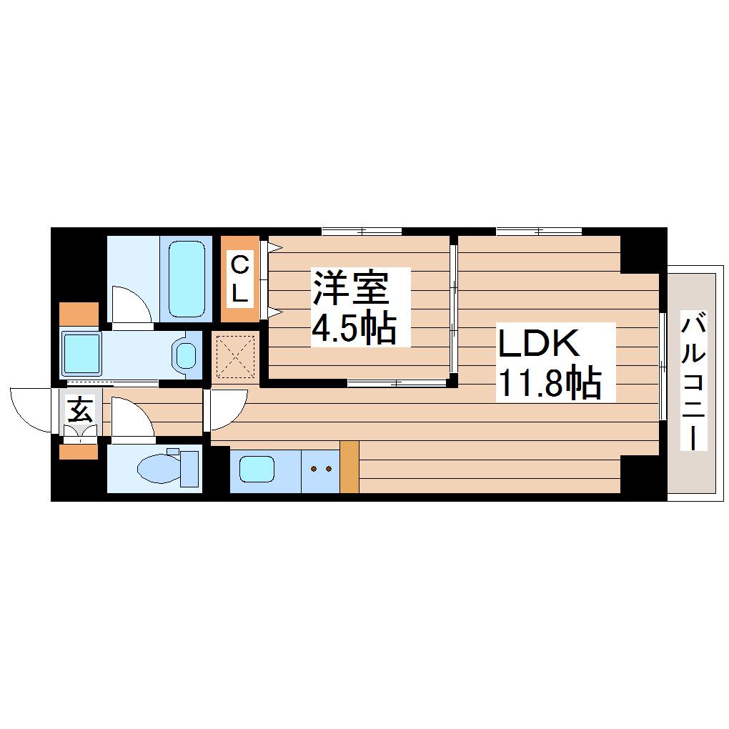 プラウドフラット河原町(1LDK/2階)の間取り写真