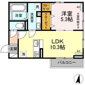 ラウム上杉(1LDK/2階)の間取り写真