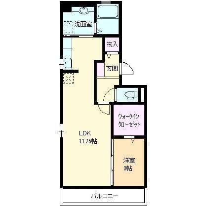 ハイム三条岡A棟(1LDK/3階)の間取り写真