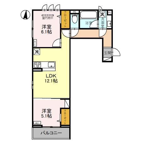 リヴェール・パルコ(2LDK/2階)の間取り写真