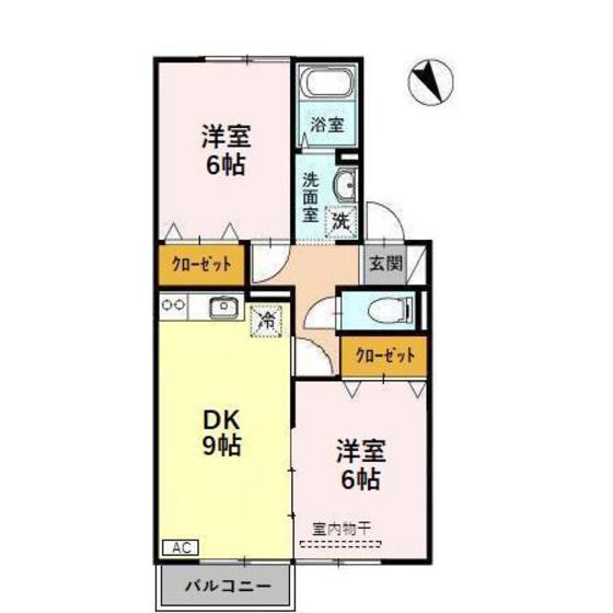 ブライダルハイツ問屋町(2DK/1階)の間取り写真