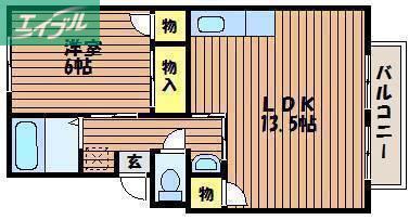 コーポベルフラワー(1LDK/2階)の間取り写真