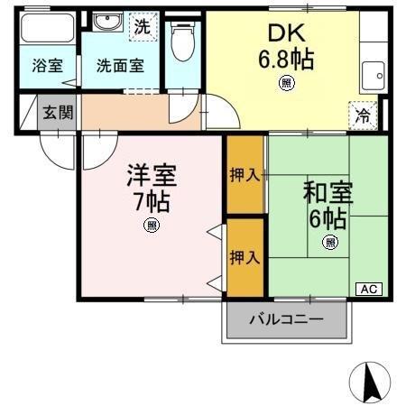 ジュネス花岡(2DK/1階)の間取り写真