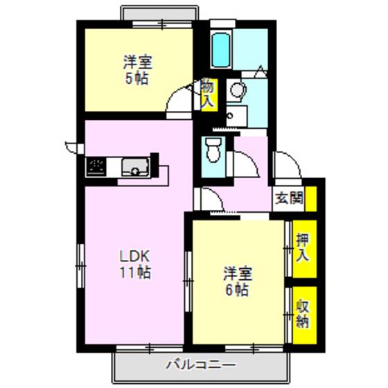 セレナーデ(2LDK/2階)の間取り写真