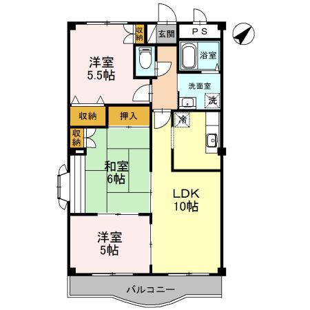グランディール大幸(3LDK/2階)の間取り写真