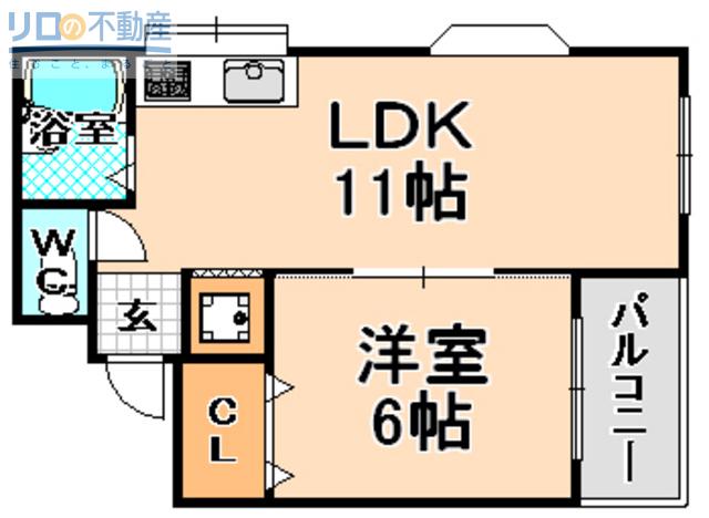 エスポワール野間(1LDK/1階)の間取り写真