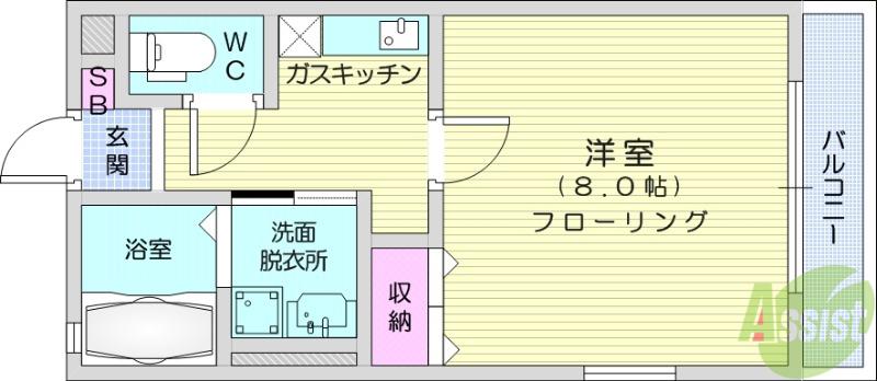 エーブルB(1K/1階)の間取り写真